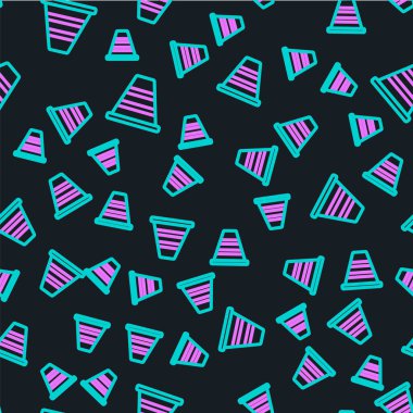 Çizgi trafik konisi simgesi siyah arkaplanda izole edilmiş. Vektör İllüstrasyonu.