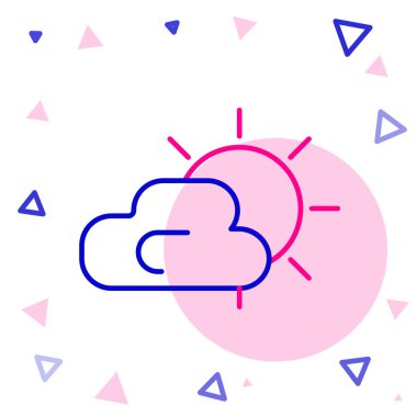 Çizgi Güneş ve bulut hava durumu ikonu beyaz arkaplanda izole edildi. Renkli taslak konsepti. Vektör İllüstrasyonu.