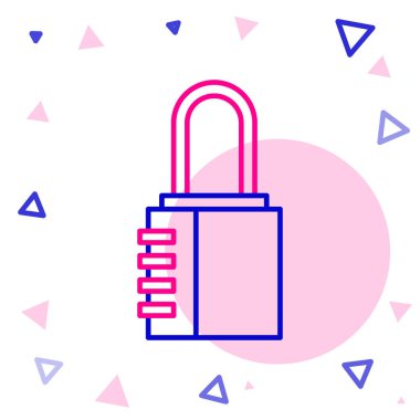 Hat Güvenli kombinasyon kilidi simgesi beyaz arkaplanda izole edildi. Kombinasyon asma kilit. Güvenlik, güvenlik, koruma, şifre, gizlilik. Renkli taslak konsepti. Vektör İllüstrasyonu.