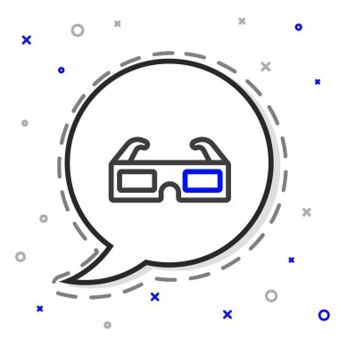 Çizgi 3 boyutlu sinema gözlüğü simgesi beyaz arkaplanda izole edildi. Renkli taslak konsepti. Vektör İllüstrasyonu.