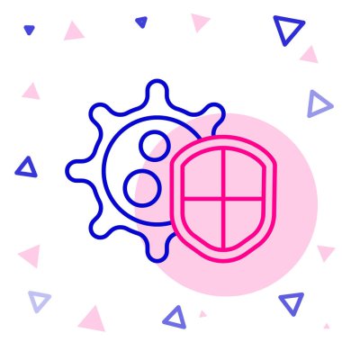 Beyaz arka planda virüslerden, mikroplardan ve bakteri simgesinden korunan hat kalkanı. Bağışıklık sistemi konsepti. Corona virüsü 2019-nCoV. Renkli taslak konsepti. Vektör İllüstrasyonu.