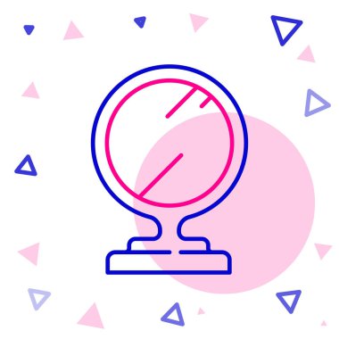 Çizgi yuvarlak makyaj aynası simgesi beyaz arkaplanda izole edildi. Renkli taslak konsepti. Vektör İllüstrasyonu.