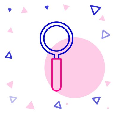 Beyaz arkaplanda izole edilmiş çizgi büyüteç simgesi. Arama, odaklanma, yakınlaştırma, iş sembolü. Renkli taslak konsepti. Vektör İllüstrasyonu.