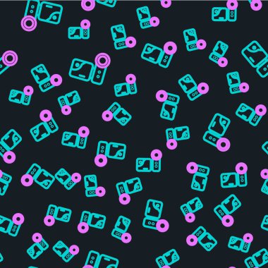 Line Cinema kamera simgesi siyah arkaplanda kusursuz desen izole etti. Video kamera. Film tabelası. Film projektörü. Vektör İllüstrasyonu.