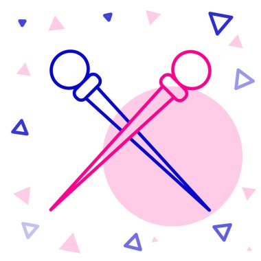 Beyaz arka planda çizgi örgü iğneleri ikonu izole edildi. El yapımı, örgü ya da terzi için etiket. Renkli taslak konsepti. Vektör İllüstrasyonu.