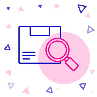 Satır Arama paket simgesi beyaz arkaplanda izole edildi. Paket takibi. Büyüteç ve karton kutu. Lojistik ve teslimat. Renkli taslak konsepti. Vektör İllüstrasyonu.