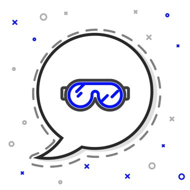 Çizgi Kayak gözlüğü simgesi beyaz arkaplanda izole edildi. Olağanüstü bir spor. Spor malzemeleri. Renkli taslak konsepti. Vektör İllüstrasyonu.