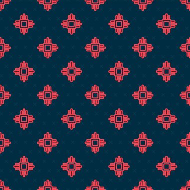 Mikro devreli kırmızı çizgi bilgisayar işlemcisi kara arkaplanda izole edilmiş bir işlemci ikonu. Devre kartlı çip ya da işlemci. Mikro işlemci. Vektör İllüstrasyonu.