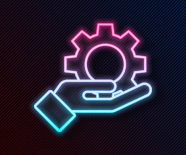 El simgesindeki parlak neon çizgi ayarları siyah arkaplanda izole edildi. Vektör İllüstrasyonu.