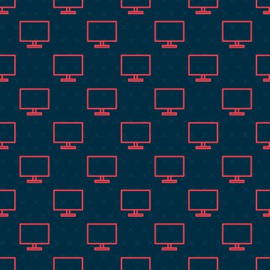 Kırmızı çizgi bilgisayar ekranı simgesi siyah arkaplanda izole edilmiş. Elektronik cihaz. Ön manzara. Vektör İllüstrasyonu.