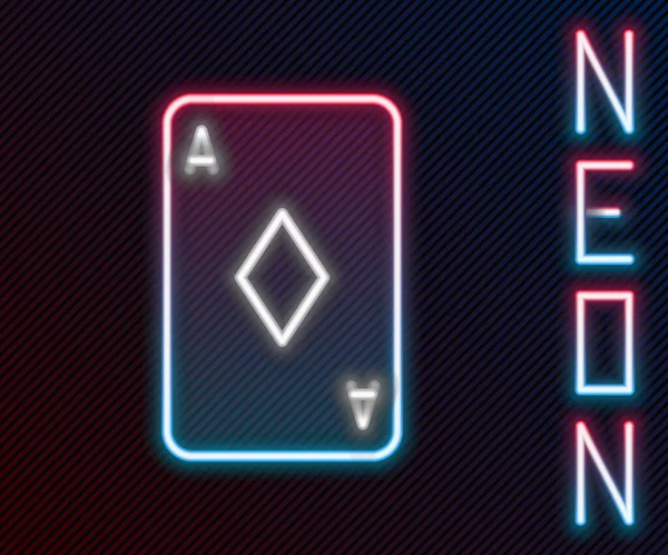 Gloeiende Neon Lijn Speelkaart Met Diamanten Symbool Pictogram Geïsoleerd Zwarte — Stockvector