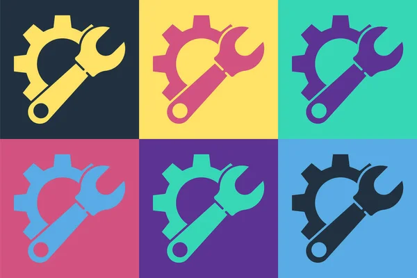 Pop Art Wrench Spanner Gear Icon Isolated Color Background Adjusting — Stock Vector