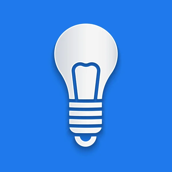 Paper Cut Light Bulb Concept Idea Icon Isolated Blue Background — Stock Vector