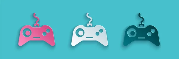 Řez Papíru Ikona Gamepad Izolované Modrém Pozadí Herní Ovladač Papírový — Stockový vektor