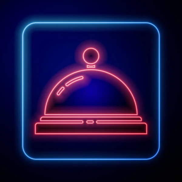 Gloeiende Neon Hotel Service Bel Pictogram Geïsoleerd Blauwe Achtergrond Ontvangstbel — Stockvector