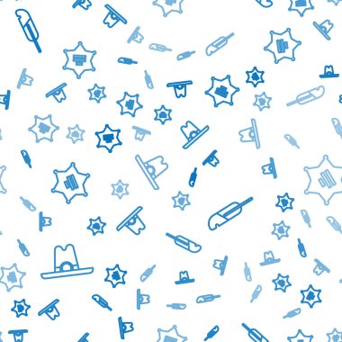 Batılı kovboy şapkası, Tüy Kalemi ve Hexagram Şerifi 'ni kusursuz bir düzene sokun. Vektör.