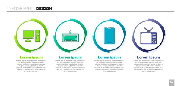 stock vector Set Computer monitor, Keyboard, Smartphone, mobile phone and Retro tv. Business infographic template. Vector.