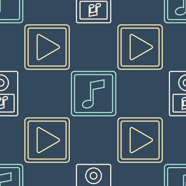 Definir Linha Music Player Jogar Quadrado Nota Música Tom Padrão — Vetor de Stock