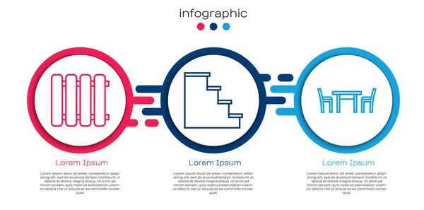 Set Línea Radiador Calefacción Escalera Mesa Madera Con Silla Plantilla — Vector de stock