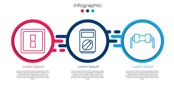 Set Line Elektrischer Lichtschalter Multimeter Und Widerstand Elektrizität Geschäftsinfografische Vorlage — Stockvektor