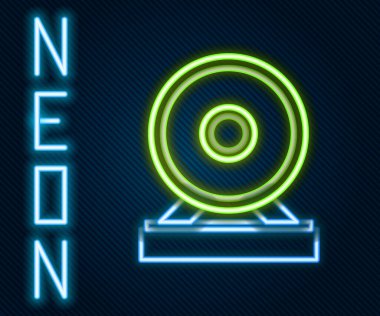 Glowing neon line Gong musical percussion instrument circular metal disc icon isolated on black background. Colorful outline concept. Vector Illustration. vector