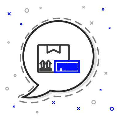 Beyaz arkaplanda izole edilmiş ücretsiz sembol simgesi olan çizgi karton kutu. Kutu, paket, paket. Teslimat, ulaşım ve nakliye. Renkli taslak konsepti. Vektör İllüstrasyonu.