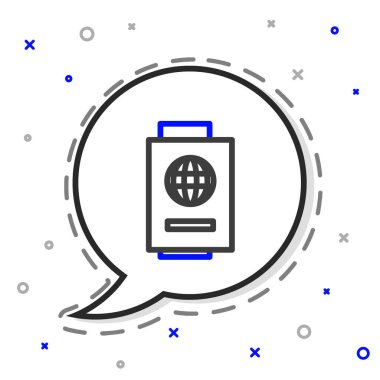 Bilet simgesi beyaz arka planda izole edilmiş çizgi pasaportu. Kimlik Belgesi. Konsept seyahat ve turizm. Renkli taslak konsepti. Vektör İllüstrasyonu.