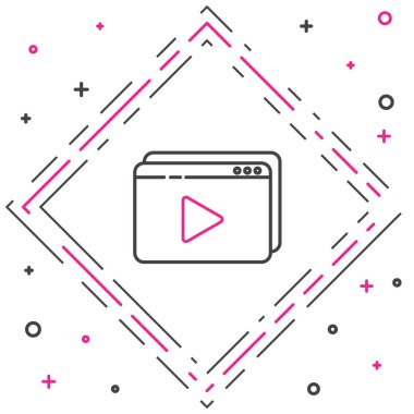 Line Online video simgesi beyaz arkaplanda izole edildi. Oyun işaretli film şeridi. Renkli taslak konsepti. Vektör İllüstrasyonu.