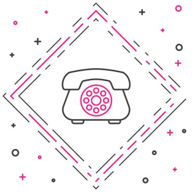 Beyaz arkaplanda hat telefon simgesi izole edildi. Sabit telefon. Renkli taslak konsepti. Vektör İllüstrasyonu.