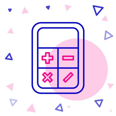 Satır Hesap Makinesi simgesi beyaz arkaplanda izole edildi. Muhasebe sembolü. İş hesaplamaları matematik eğitimi ve finans. Renkli taslak konsepti. Vektör İllüstrasyonu.