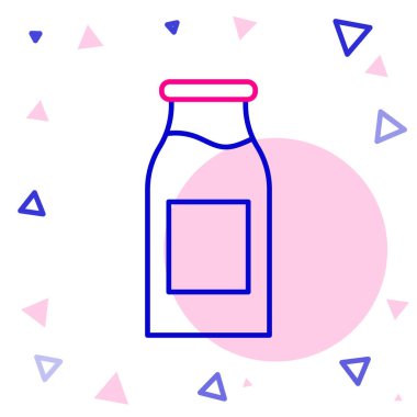 Beyaz arka planda izole edilmiş süt ikonu olan çizgi kaplı cam şişe. Renkli taslak konsepti. Vektör İllüstrasyonu.