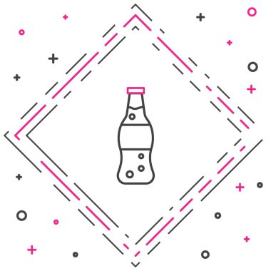 Beyaz arka planda izole edilmiş bir şişe su. Soda su içme tabelası. Renkli taslak konsepti. Vektör İllüstrasyonu.