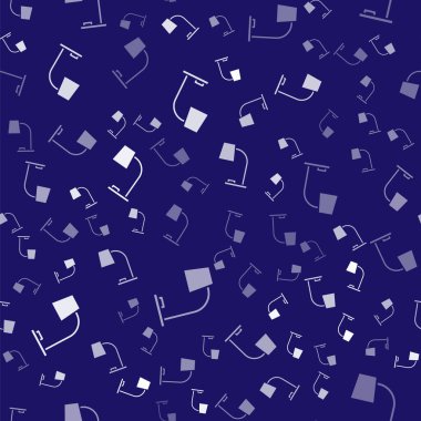 Beyaz masa lambası ikonu mavi arkaplanda izole edilmiş pürüzsüz desen. Ofis lambası. Vektör İllüstrasyonu.