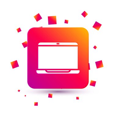 Beyaz arkaplanda beyaz dizüstü bilgisayar simgesi izole edildi. Boş ekran işaretli bilgisayar defteri. Kare renk düğmesi. Vektör İllüstrasyonu.