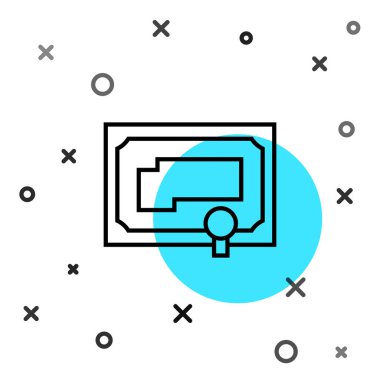 Beyaz arkaplanda siyah çizgi sertifika şablon simgesi izole edildi. Başarı, ödül, diploma, burs, diploma kavramları. Rastgele dinamik şekiller. Vektör İllüstrasyonu.