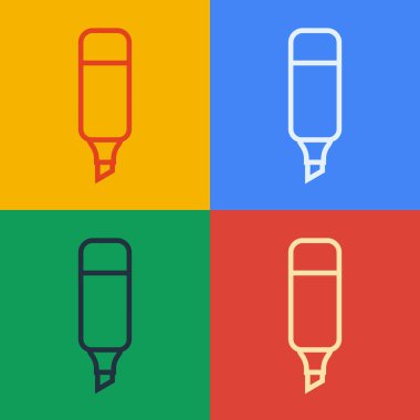 Pop sanat çizgisi İşaretleyici simgesi renk arkaplanında izole edildi. Vektör İllüstrasyonu.