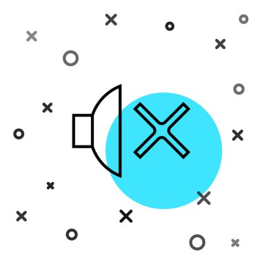 Siyah çizgi sözcüsü sessiz simge beyaz arkaplanda izole edildi. Ses simgesi yok. Ses Kapalı sembolü. Rastgele dinamik şekiller. Vektör İllüstrasyonu.