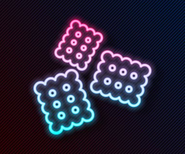 Parlayan neon hattı Kraker bisküvi simgesi siyah arkaplanda izole edildi. Tatlı kurabiye. Vektör İllüstrasyonu.