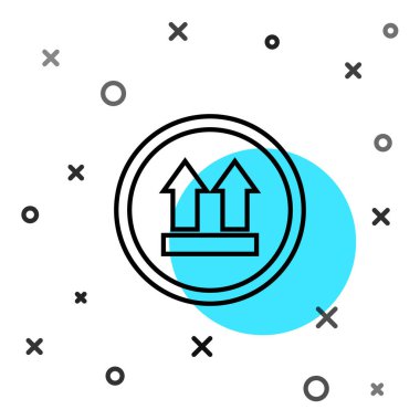 Siyah çizgi Bu taraf beyaz arkaplanda izole edilmiş simge. Paketin üst tarafını gösteren iki ok. Kargo halledildi. Rastgele dinamik şekiller. Vektör İllüstrasyonu.