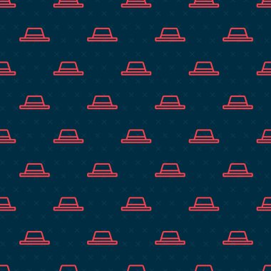 Kurdele ikonlu kırmızı çizgi adamı şapkası siyah arka planda izole edilmiş kusursuz desen. Vektör İllüstrasyonu.