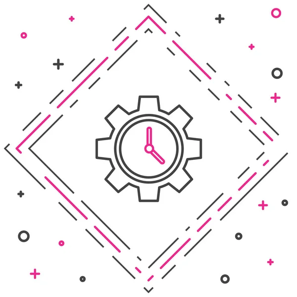 白底上孤立的线时间管理图标 时钟和齿轮的标志 生产力的象征 五彩缤纷的概念 病媒图解 — 图库矢量图片