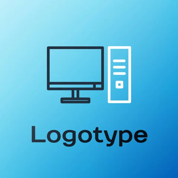Line Computer Monitor Icon Isoliert Auf Blauem Hintergrund Komponenten Zeichen — Stockvektor