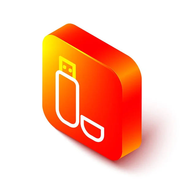 Isometrische Linie Usb Stick Symbol Isoliert Auf Weißem Hintergrund Orangefarbene — Stockvektor