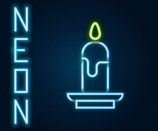 Žhnoucí Neonová Čára Hořící Ikona Svíčky Izolovaná Černém Pozadí Válcový — Stockový vektor