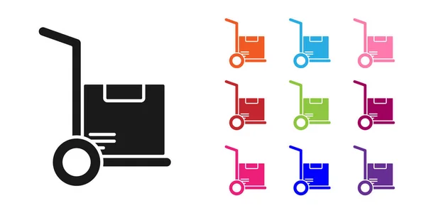 Black Hand Truck Boxes Icon Isolated White Background Dolly Symbol — Stock Vector