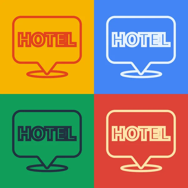 Pop Art Linie Lage Hotel Symbol Isoliert Auf Farbigem Hintergrund — Stockvektor