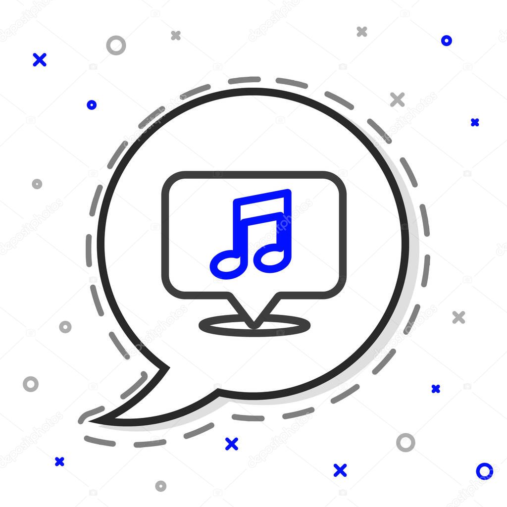 Line Musical note in speech bubble icon isolated on white background. Music and sound concept. Colorful outline concept. Vector Illustration.