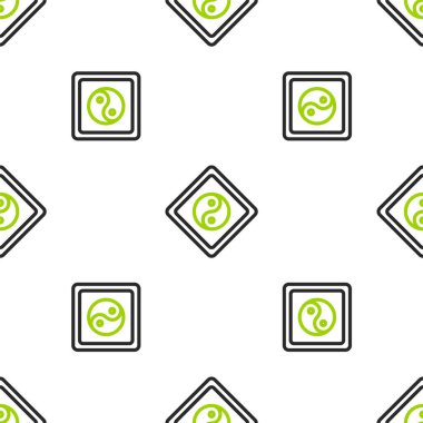 Yin Yang çizgi sembolü ahenk ve denge simgesi beyaz arka planda izole edilmiş kusursuz desen. Vektör İllüstrasyonu.