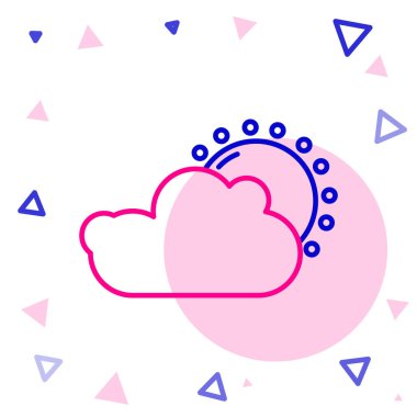 Çizgi Güneş ve bulut hava durumu ikonu beyaz arkaplanda izole edildi. Renkli taslak konsepti. Vektör İllüstrasyonu.