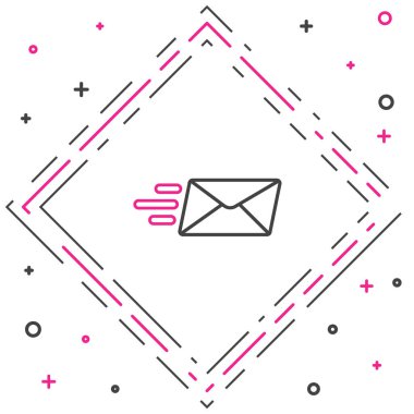 Beyaz arkaplanda çizgi ekspres zarf simgesi izole edildi. E- posta mektup sembolü. Renkli taslak konsepti. Vektör İllüstrasyonu.